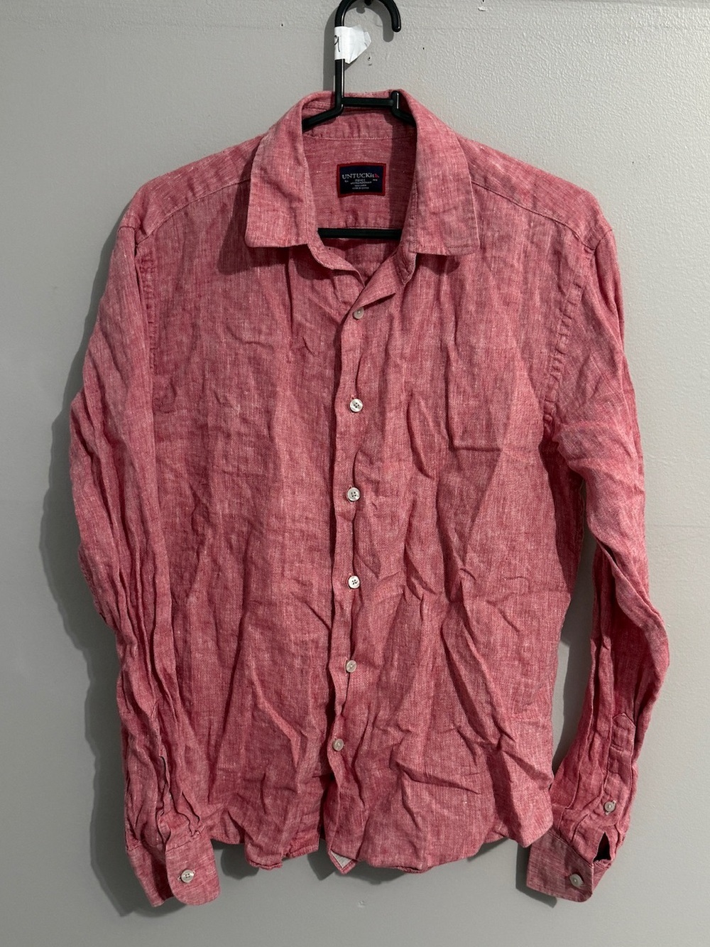 Untuckit Shirt Mens Small Linen Long Sleeve Button Up Red Lightweight Collar